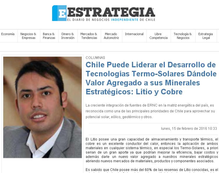 Gustavo Cáceres Highlights SERC Chile In His Column In Estrategia Newspaper